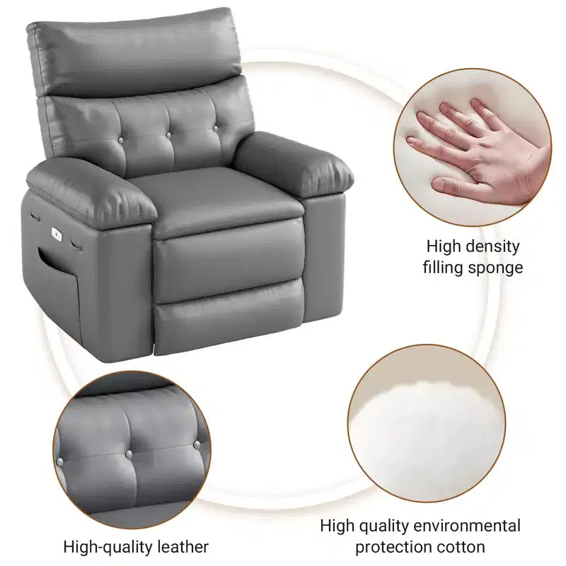 Fauteuil inclinable pour adultes, fauteuil inclinable électrique en cuir PU, pivotant à 270 degrés avec poche latérale, canapé de massage moderne pour salon ou chambre à coucher