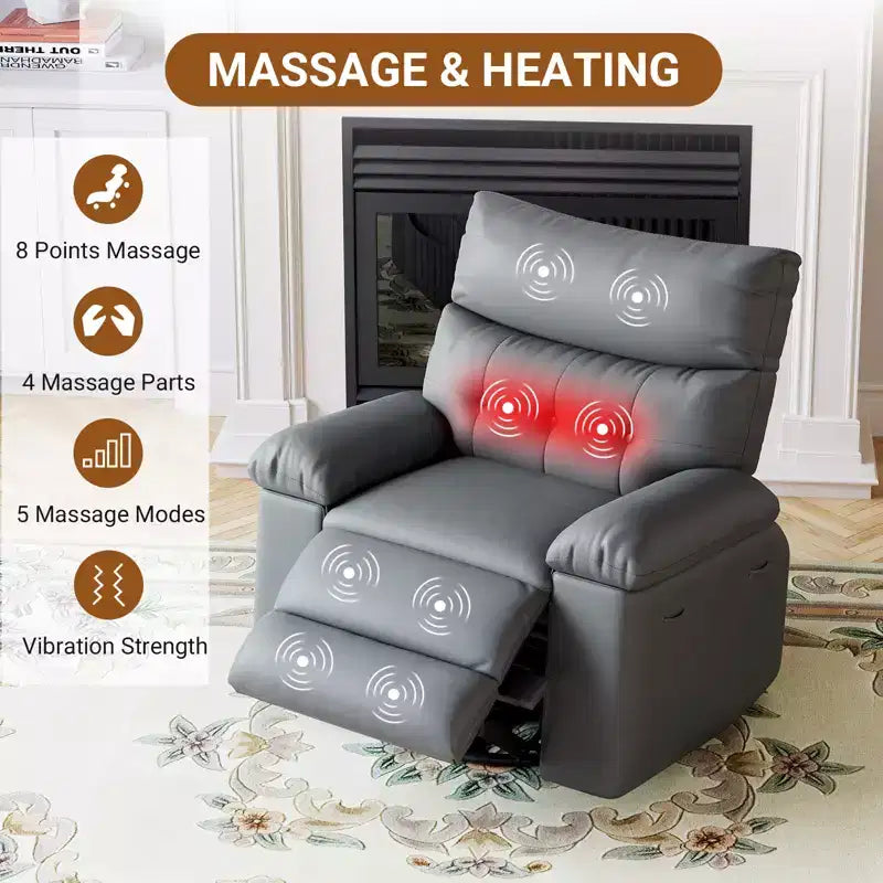 Fauteuil inclinable pour adultes, fauteuil inclinable électrique en cuir PU, pivotant à 270 degrés avec poche latérale, canapé de massage moderne pour salon ou chambre à coucher