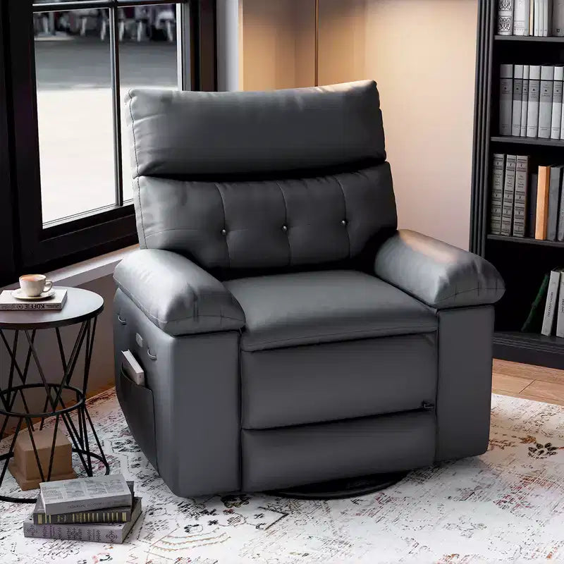 Fauteuil inclinable pour adultes, fauteuil inclinable électrique en cuir PU, pivotant à 270 degrés avec poche latérale, canapé de massage moderne pour salon ou chambre à coucher