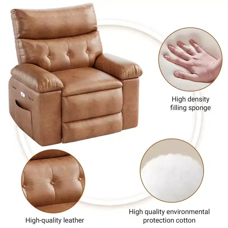 Fauteuil inclinable pour adultes, fauteuil inclinable électrique en cuir PU, pivotant à 270 degrés avec poche latérale, canapé de massage moderne pour salon ou chambre à coucher