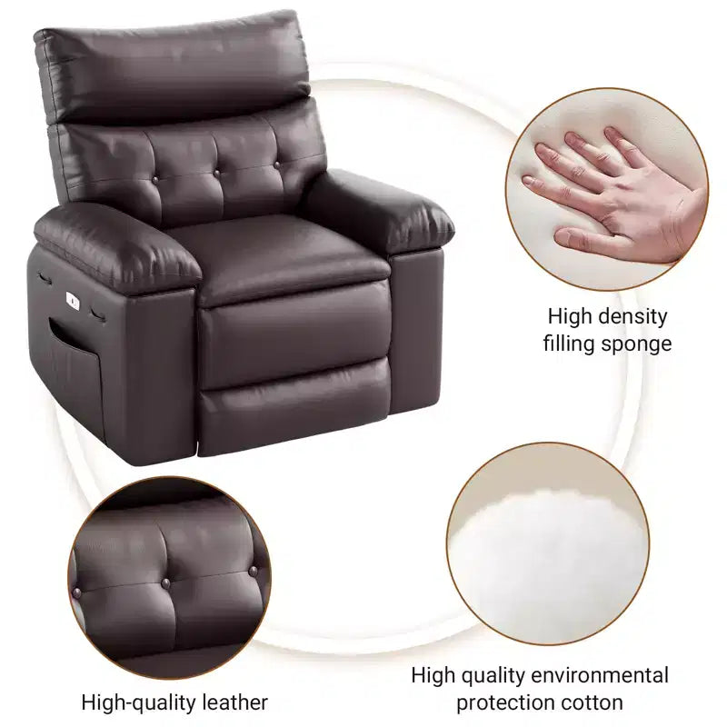 Fauteuil inclinable pour adultes, fauteuil inclinable électrique en cuir PU, pivotant à 270 degrés avec poche latérale, canapé de massage moderne pour salon ou chambre à coucher