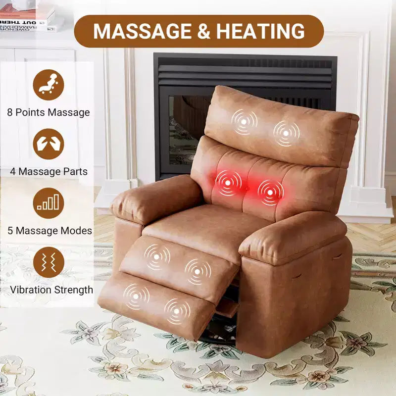 Fauteuil inclinable pour adultes, fauteuil inclinable électrique en cuir PU, pivotant à 270 degrés avec poche latérale, canapé de massage moderne pour salon ou chambre à coucher