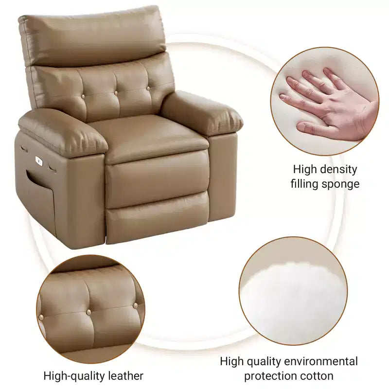 Fauteuil inclinable pour adultes, fauteuil inclinable électrique en cuir PU, pivotant à 270 degrés avec poche latérale, canapé de massage moderne pour salon ou chambre à coucher