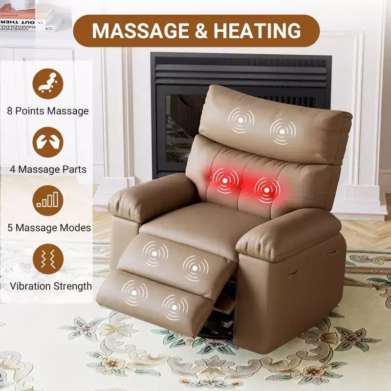 Fauteuil inclinable pour adultes, fauteuil inclinable électrique en cuir PU, pivotant à 270 degrés avec poche latérale, canapé de massage moderne pour salon ou chambre à coucher
