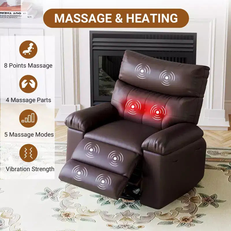 Fauteuil inclinable pour adultes, fauteuil inclinable électrique en cuir PU, pivotant à 270 degrés avec poche latérale, canapé de massage moderne pour salon ou chambre à coucher