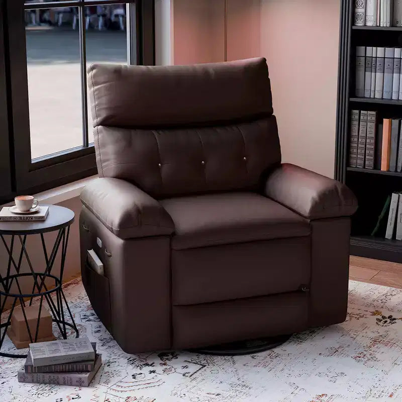 Fauteuil inclinable pour adultes, fauteuil inclinable électrique en cuir PU, pivotant à 270 degrés avec poche latérale, canapé de massage moderne pour salon ou chambre à coucher