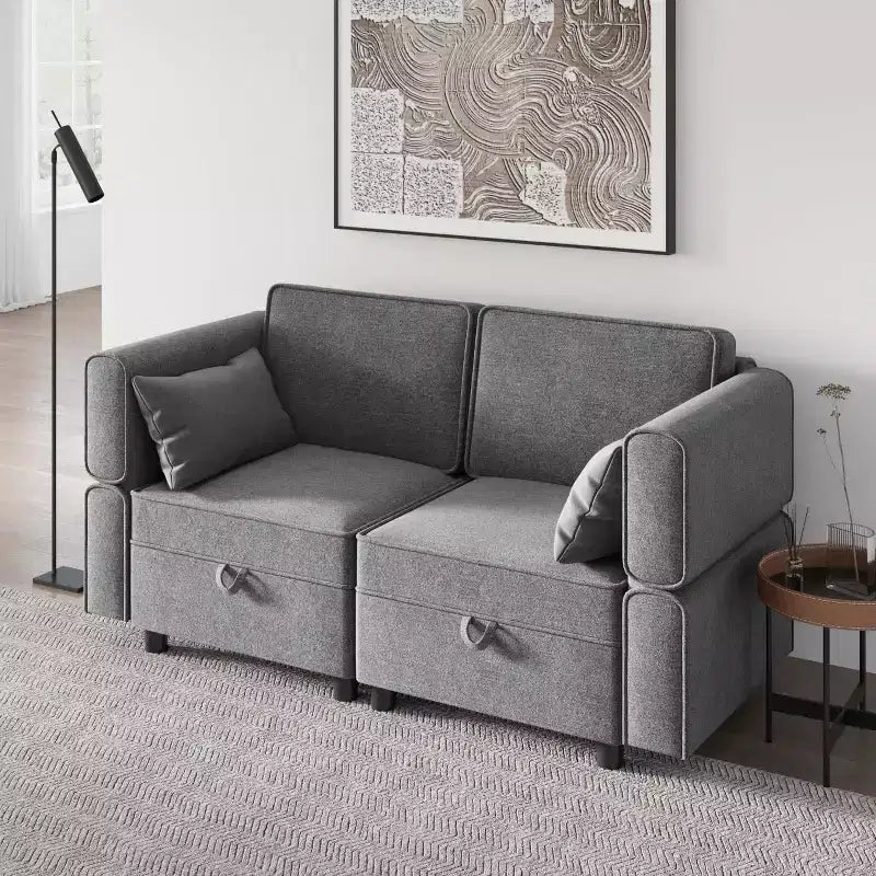 Canapé d'angle avec pouf de rangement - Canapé modulaire en L réglable pour salon (tissu chenille)