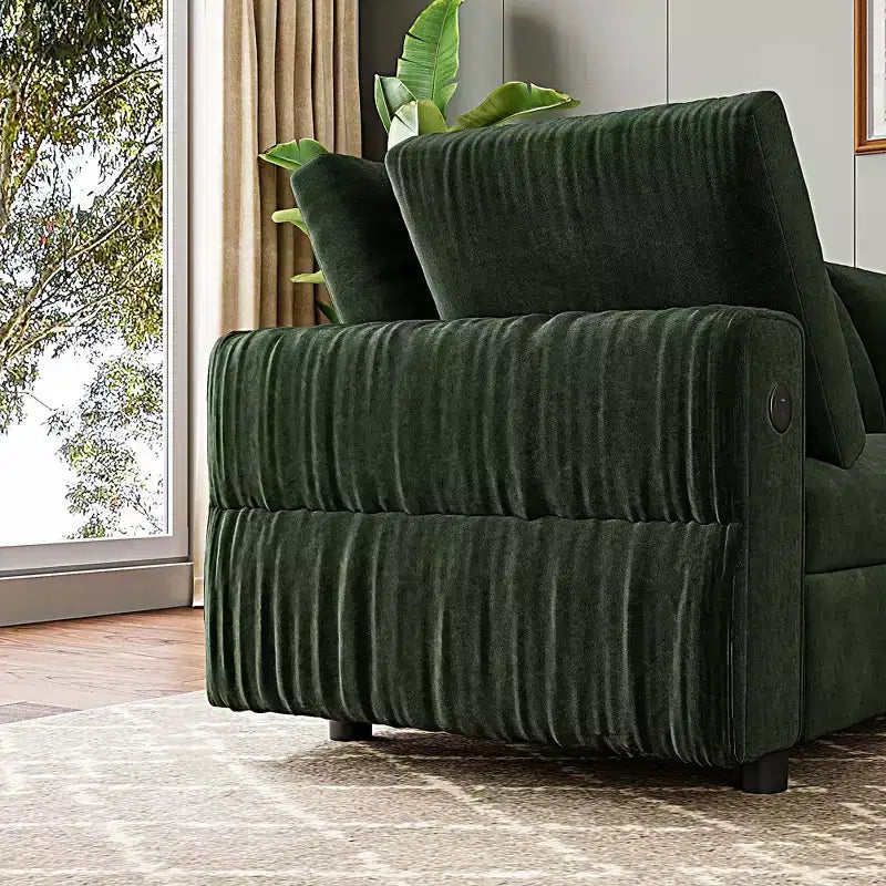 Canapé d'angle modulable 105 - Canapé en velours en forme de L avec port de chargement USB (Vert Émeraude)