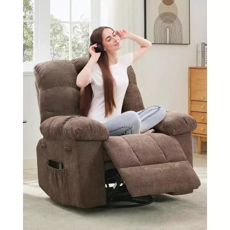 Fauteuil Inclinable à Bascule Acekool, Fauteuil Coulissant Rembourré Pivotant avec Assise Profonde et Poches Latérales pour Salon ou Chambre à Coucher