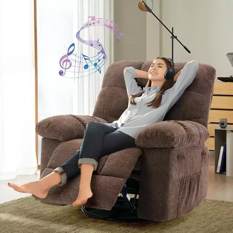 Fauteuil Inclinable à Bascule Acekool, Fauteuil Coulissant Rembourré Pivotant avec Assise Profonde et Poches Latérales pour Salon ou Chambre à Coucher