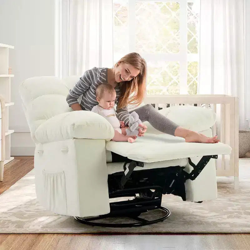 Fauteuil Inclinable à Bascule Acekool, Fauteuil Coulissant Rembourré Pivotant avec Assise Profonde et Poches Latérales pour Salon ou Chambre à Coucher