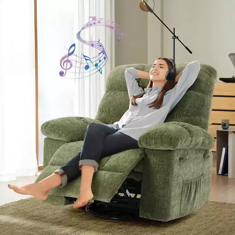 Fauteuil Inclinable à Bascule Acekool, Fauteuil Coulissant Rembourré Pivotant avec Assise Profonde et Poches Latérales pour Salon ou Chambre à Coucher