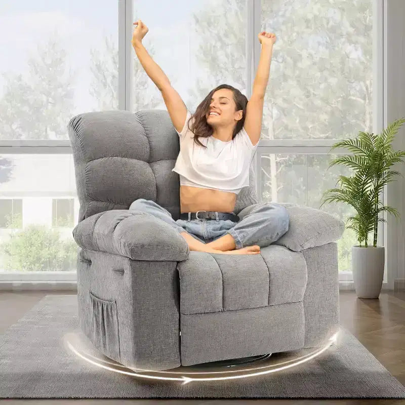 Fauteuil Inclinable à Bascule Acekool, Fauteuil Coulissant Rembourré Pivotant avec Assise Profonde et Poches Latérales pour Salon ou Chambre à Coucher