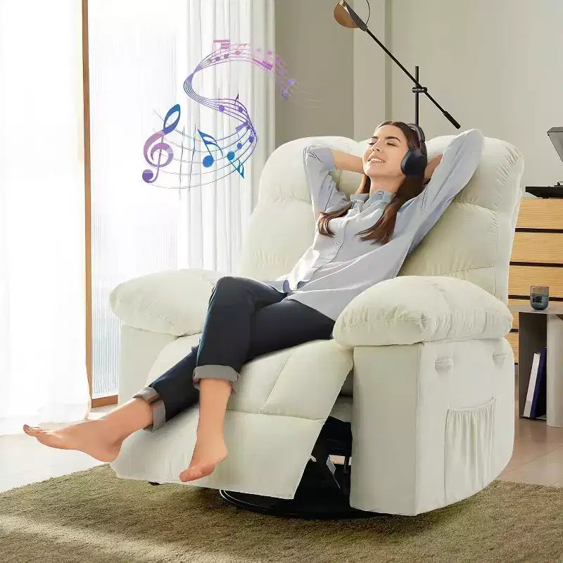 Fauteuil Inclinable à Bascule Acekool, Fauteuil Coulissant Rembourré Pivotant avec Assise Profonde et Poches Latérales pour Salon ou Chambre à Coucher