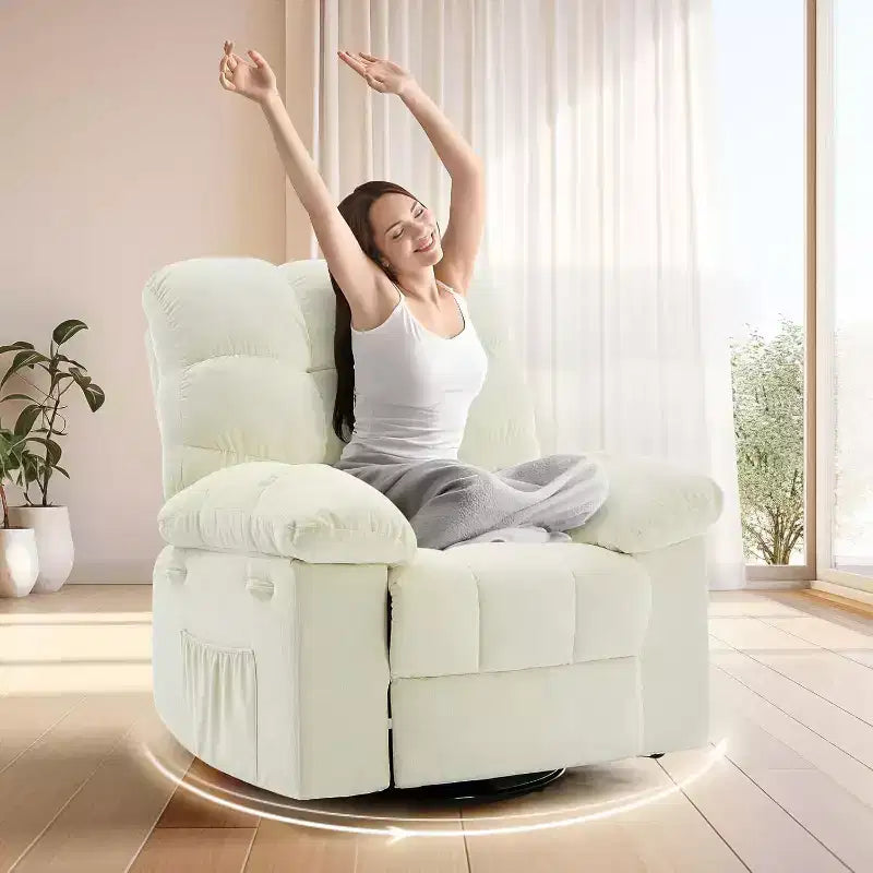Fauteuil Inclinable à Bascule Acekool, Fauteuil Coulissant Rembourré Pivotant avec Assise Profonde et Poches Latérales pour Salon ou Chambre à Coucher