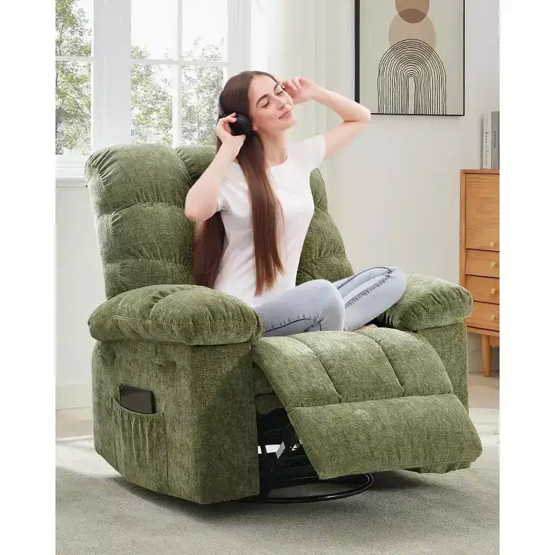 Fauteuil Inclinable à Bascule Acekool, Fauteuil Coulissant Rembourré Pivotant avec Assise Profonde et Poches Latérales pour Salon ou Chambre à Coucher