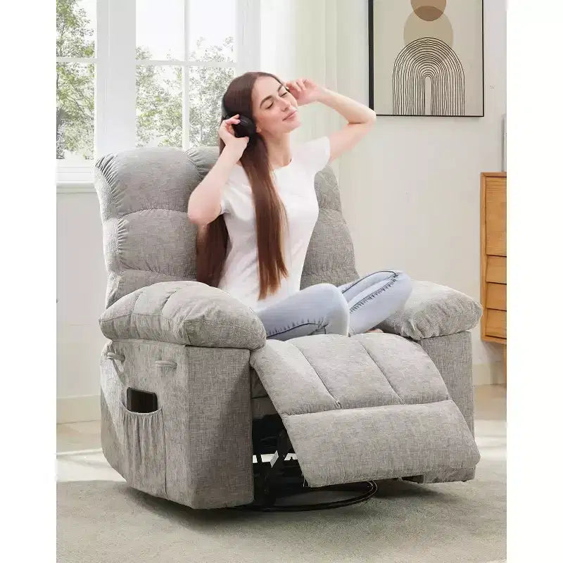 Fauteuil Inclinable à Bascule Acekool, Fauteuil Coulissant Rembourré Pivotant avec Assise Profonde et Poches Latérales pour Salon ou Chambre à Coucher