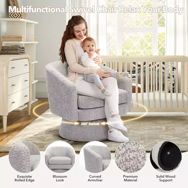Fauteuil pivotant, Fauteuil de lecture pivotant en chenille à 360°, Fauteuil de salon moderne avec espace de rangement