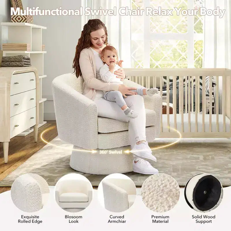 Fauteuil pivotant, Fauteuil de lecture pivotant en chenille à 360°, Fauteuil de salon moderne avec espace de rangement