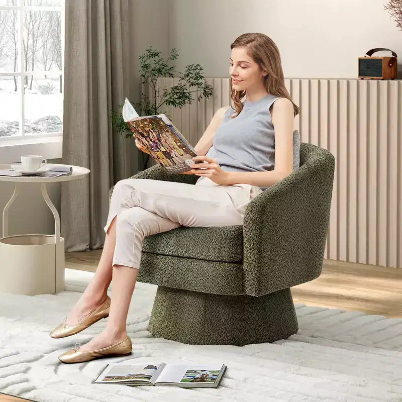 Fauteuil pivotant, Fauteuil de lecture pivotant en chenille à 360°, Fauteuil de salon moderne avec espace de rangement