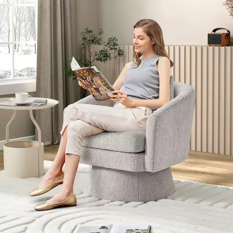 Fauteuil pivotant, Fauteuil de lecture pivotant en chenille à 360°, Fauteuil de salon moderne avec espace de rangement