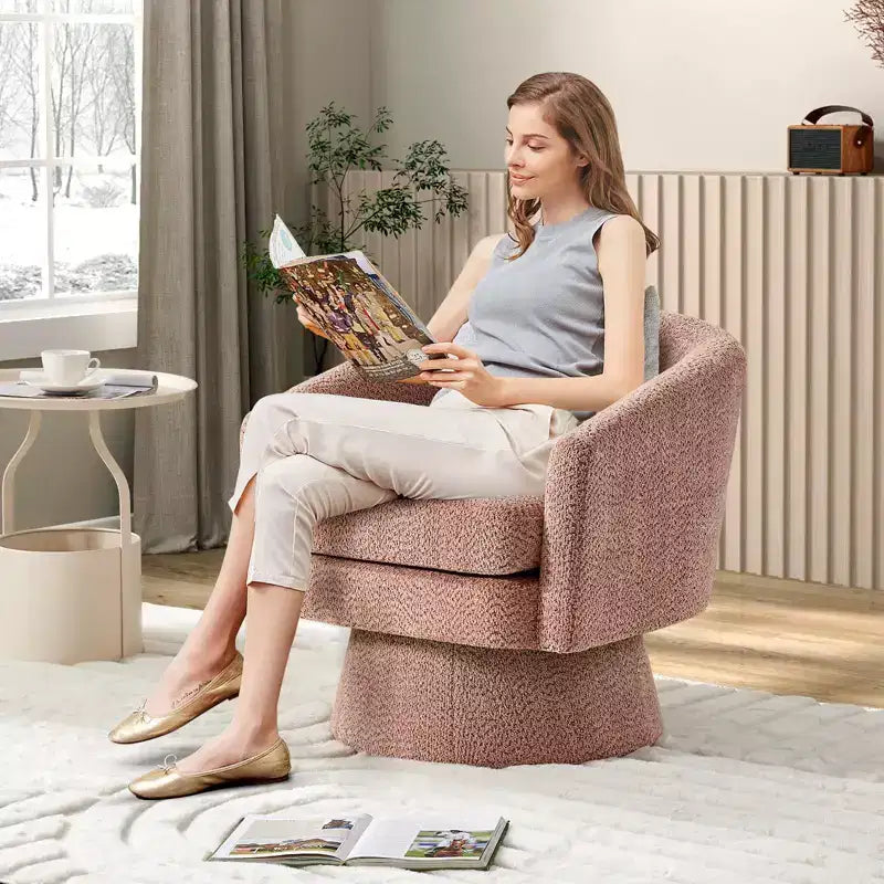 Fauteuil pivotant, Fauteuil de lecture pivotant en chenille à 360°, Fauteuil de salon moderne avec espace de rangement