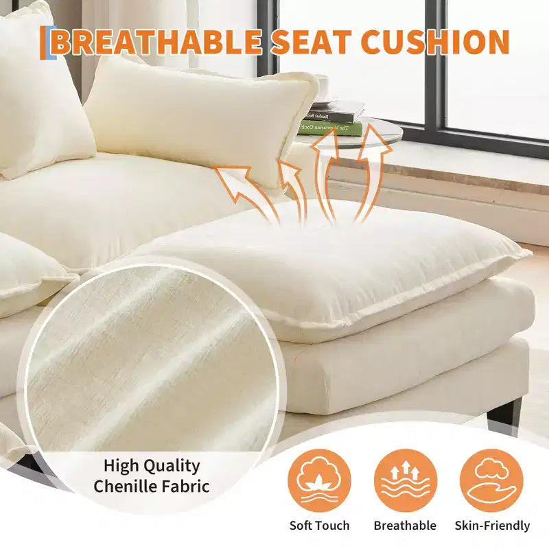 Canapé modulable en forme de U de 284 cm, canapé modulaire avec pouf mobile, canapé en chenille 3 places avec assise profonde, beige