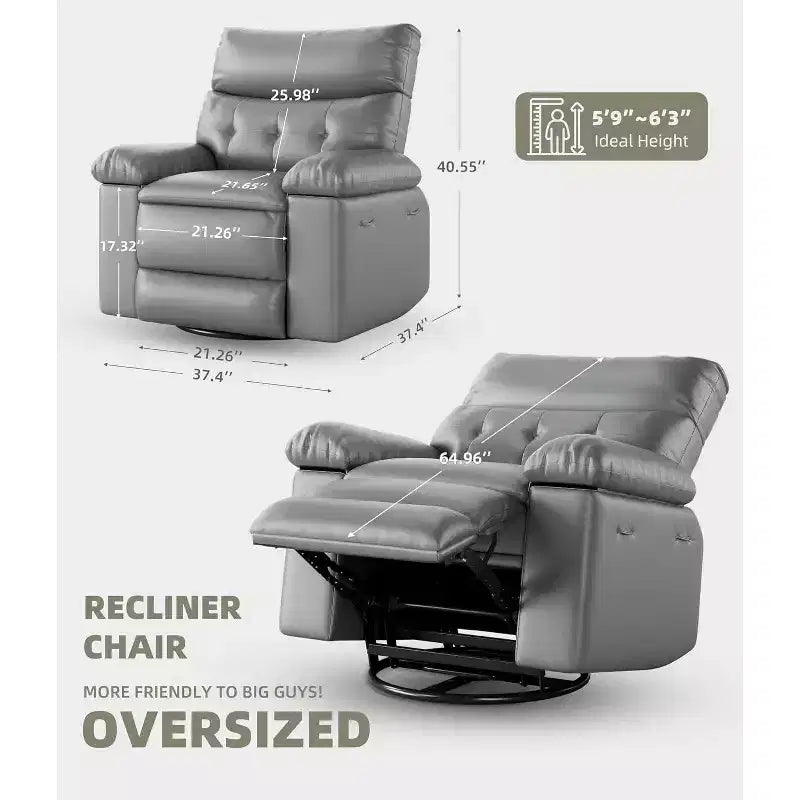 Fauteuil inclinable manuel surdimensionné Acekool, fauteuil en similicuir avec coussin épais pour salon et chambre à coucher, confort spacieux et décontracté
