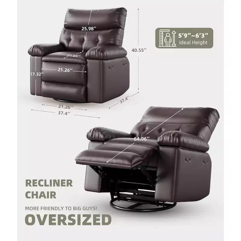 Fauteuil inclinable manuel surdimensionné Acekool, fauteuil en similicuir avec coussin épais pour salon et chambre à coucher, confort spacieux et décontracté