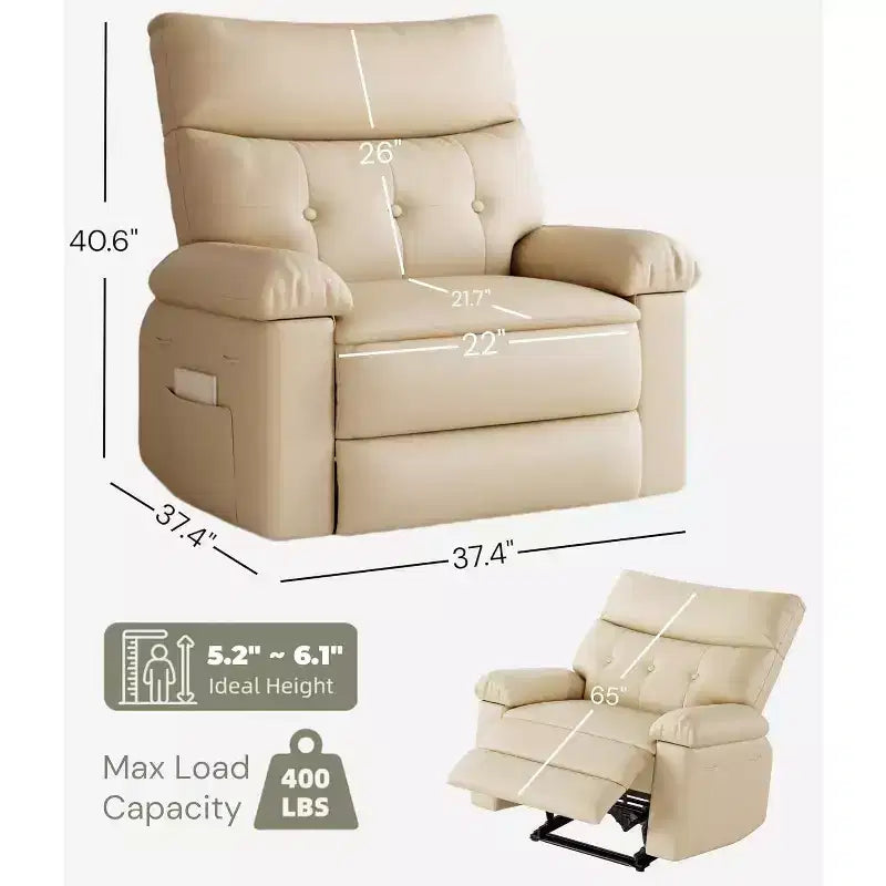 Fauteuil inclinable manuel surdimensionné Acekool, fauteuil en similicuir avec coussin épais pour salon et chambre à coucher, confort spacieux et décontracté