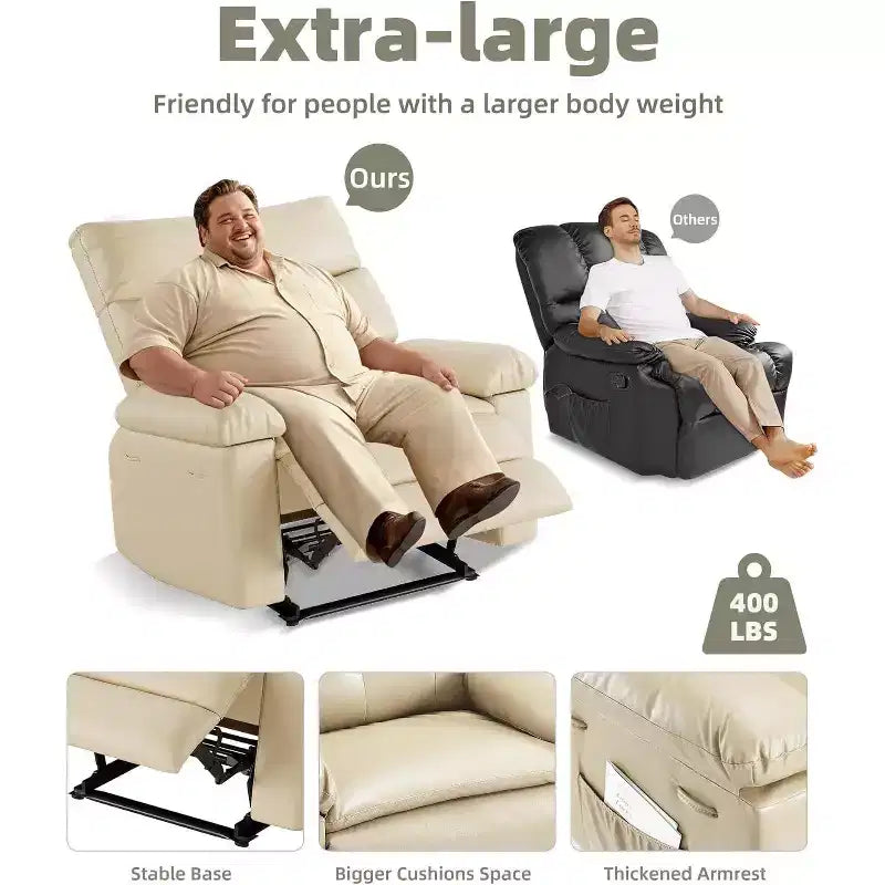 Fauteuil inclinable manuel surdimensionné Acekool, fauteuil en similicuir avec coussin épais pour salon et chambre à coucher, confort spacieux et décontracté