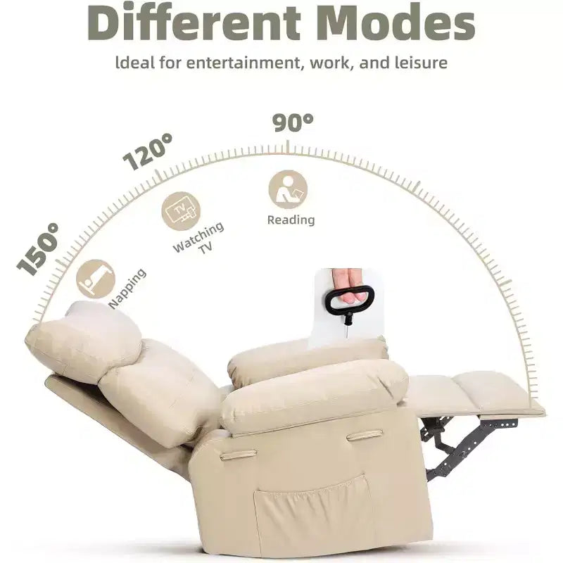 Fauteuil inclinable manuel surdimensionné Acekool, fauteuil en similicuir avec coussin épais pour salon et chambre à coucher, confort spacieux et décontracté