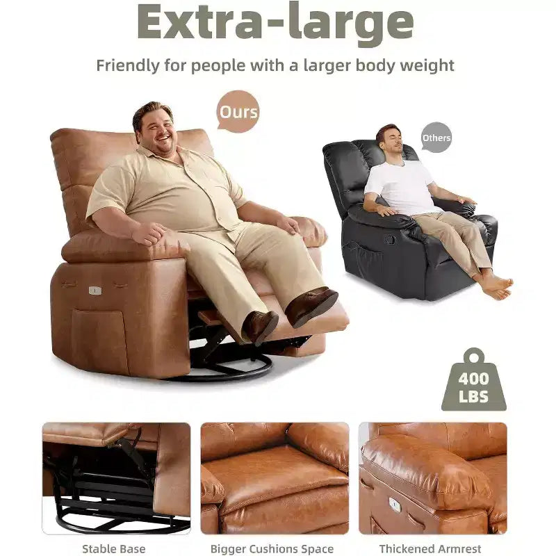 Fauteuil inclinable manuel surdimensionné Acekool, fauteuil en similicuir avec coussin épais pour salon et chambre à coucher, confort spacieux et décontracté