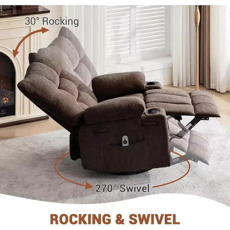 Fauteuil inclinable pivotant manuel Acekool avec massage et chauffage, fonction bascule, cuir PU épais et rembourré, coussin surdimensionné pour le soulagement du dos, pour salon