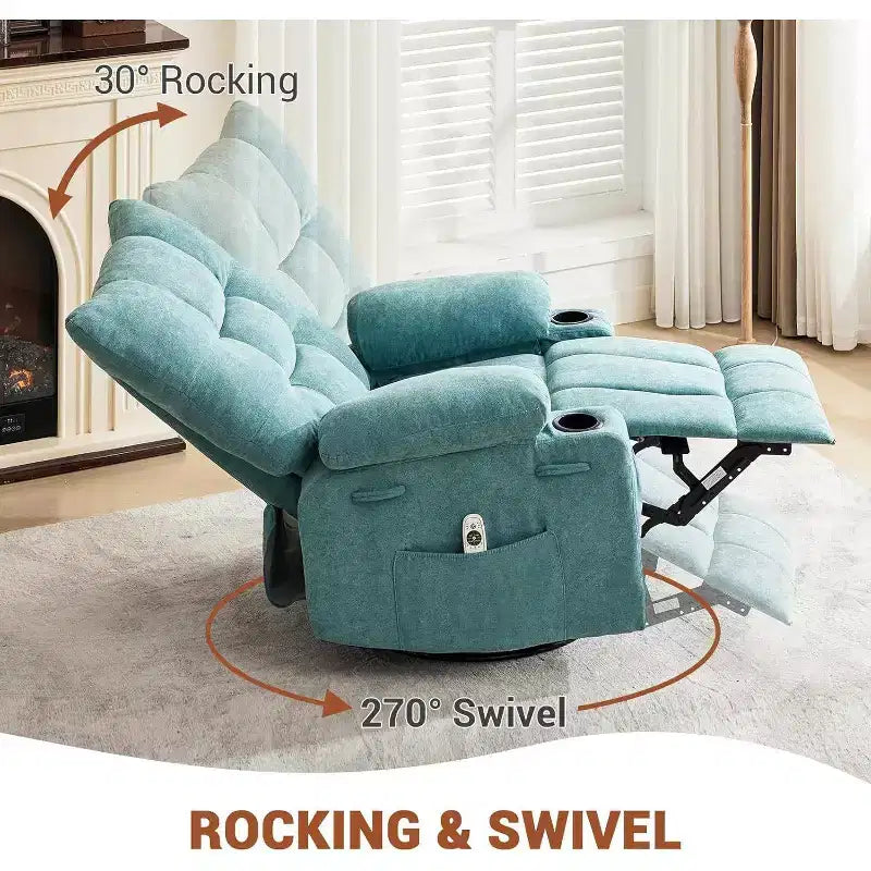 Fauteuil inclinable pivotant manuel Acekool avec massage et chauffage, fonction bascule, cuir PU épais et rembourré, coussin surdimensionné pour le soulagement du dos, pour salon