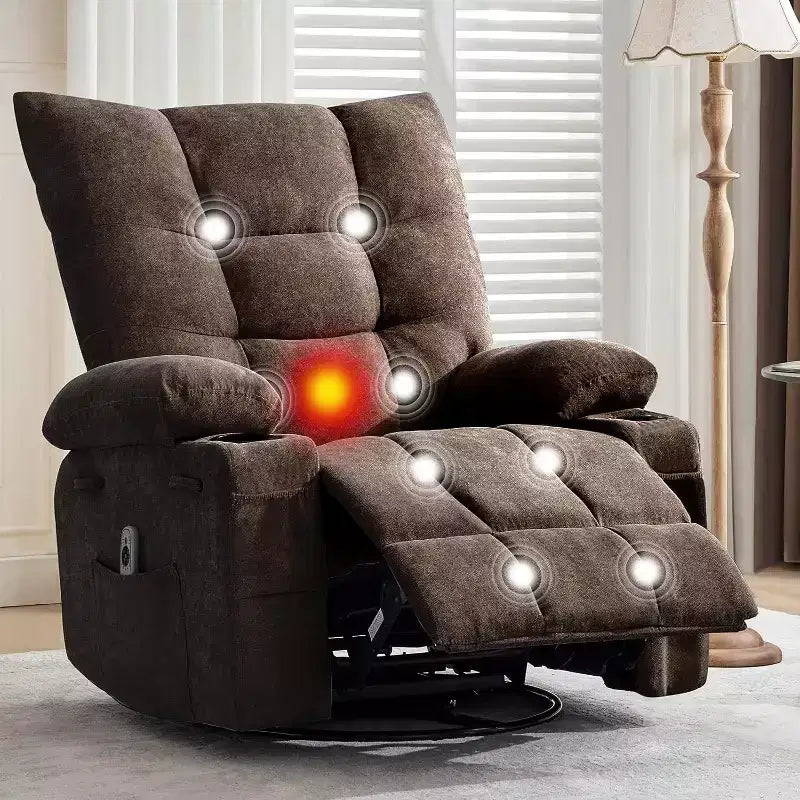 Fauteuil inclinable pivotant manuel Acekool avec massage et chauffage, fonction bascule, cuir PU épais et rembourré, coussin surdimensionné pour le soulagement du dos, pour salon