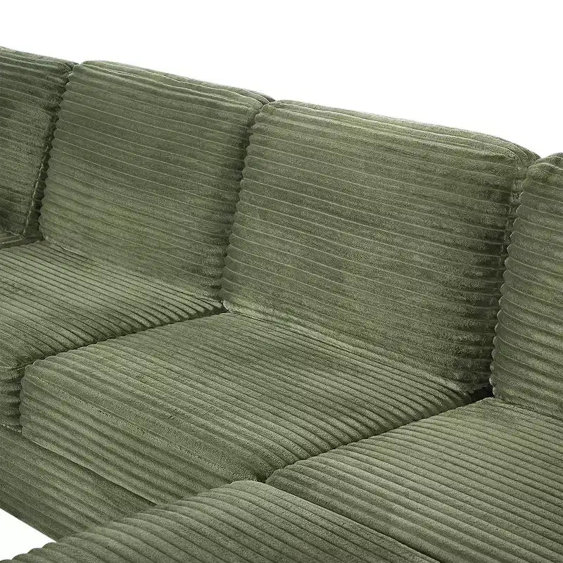 Canapé d'angle en velours côtelé Whisen avec pouf mobile et poches de rangement latérales