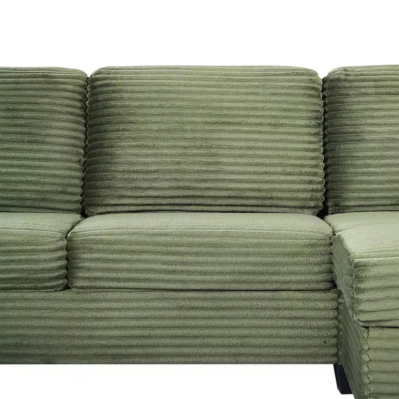 Canapé d'angle en velours côtelé Whisen avec pouf mobile et poches de rangement latérales