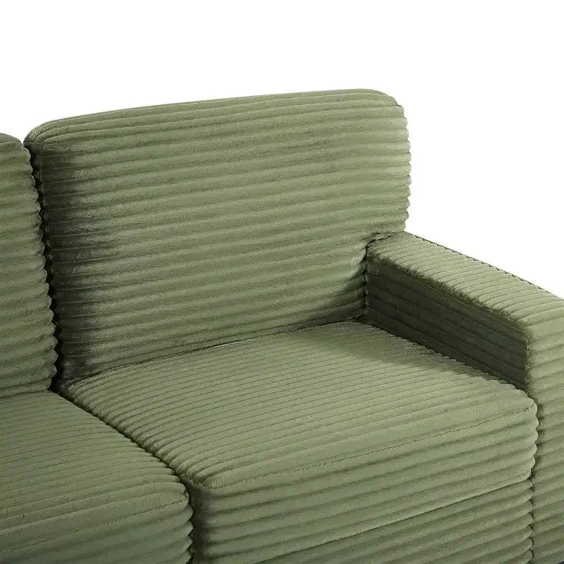 Canapé d'angle en velours côtelé Whisen avec pouf mobile et poches de rangement latérales