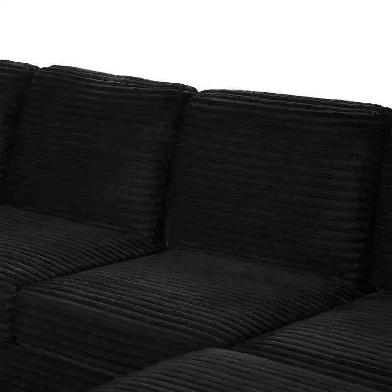 Canapé d'angle en velours côtelé Whisen avec pouf mobile et poches de rangement latérales