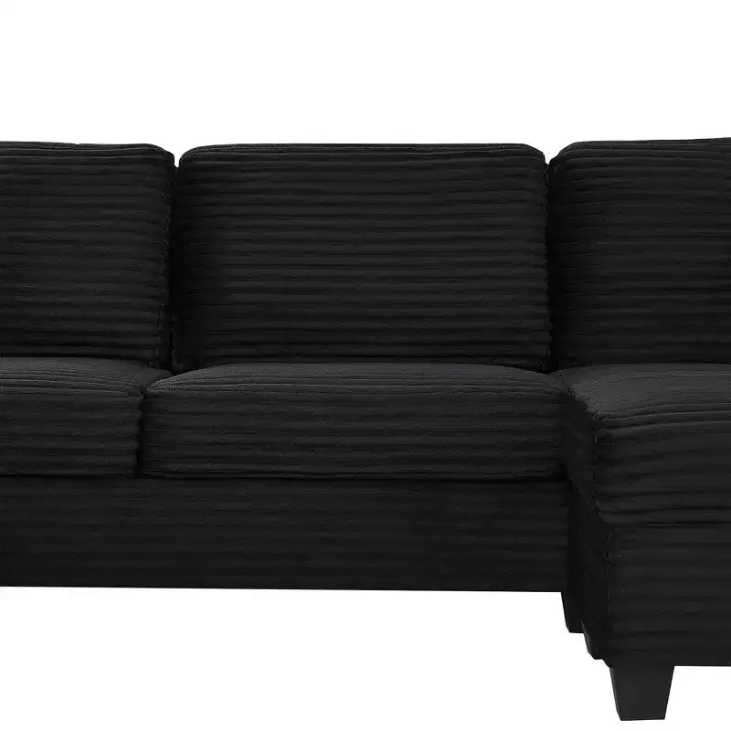 Canapé d'angle en velours côtelé Whisen avec pouf mobile et poches de rangement latérales
