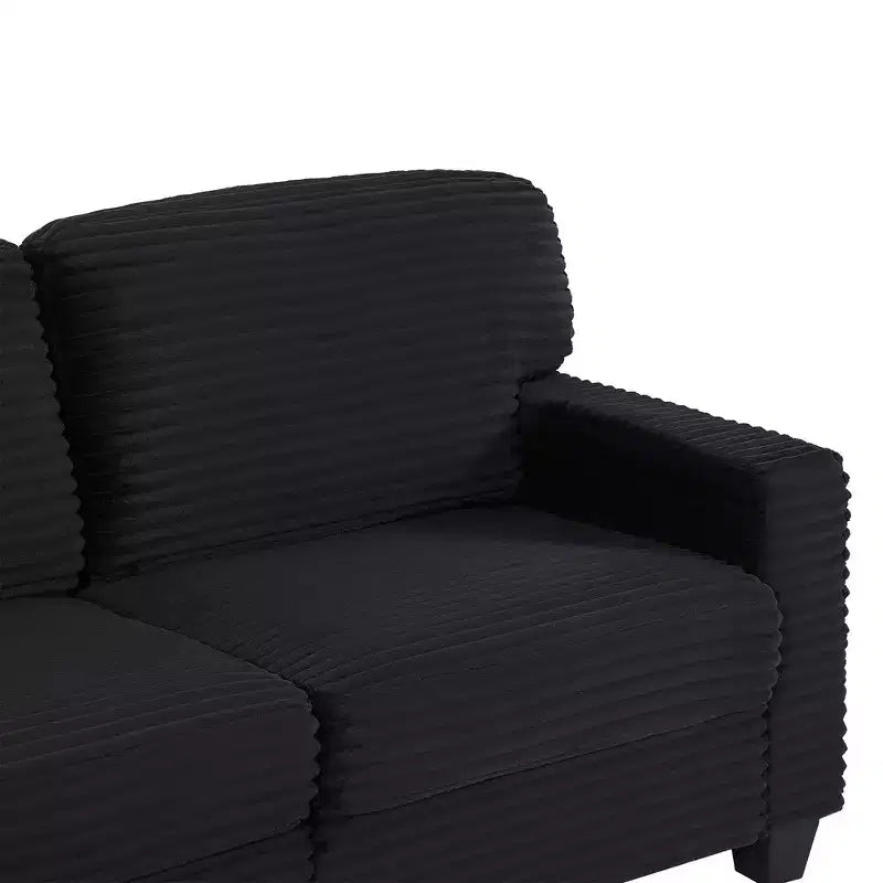 Canapé d'angle en velours côtelé Whisen avec pouf mobile et poches de rangement latérales
