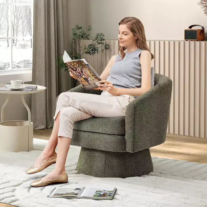 Fauteuil pivotant, fauteuil de lecture pivotant en chenille à 360°, fauteuil de salon moderne avec espace de rangement pour salon et chambre à coucher