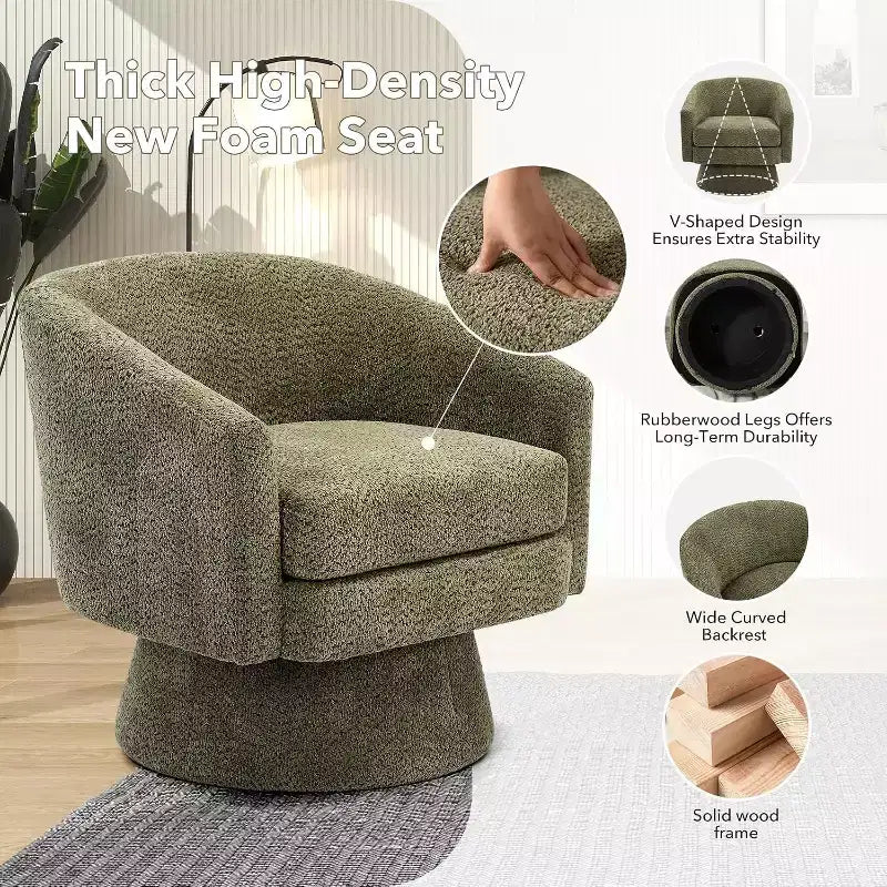 Fauteuil pivotant, fauteuil de lecture pivotant en chenille à 360°, fauteuil de salon moderne avec espace de rangement pour salon et chambre à coucher