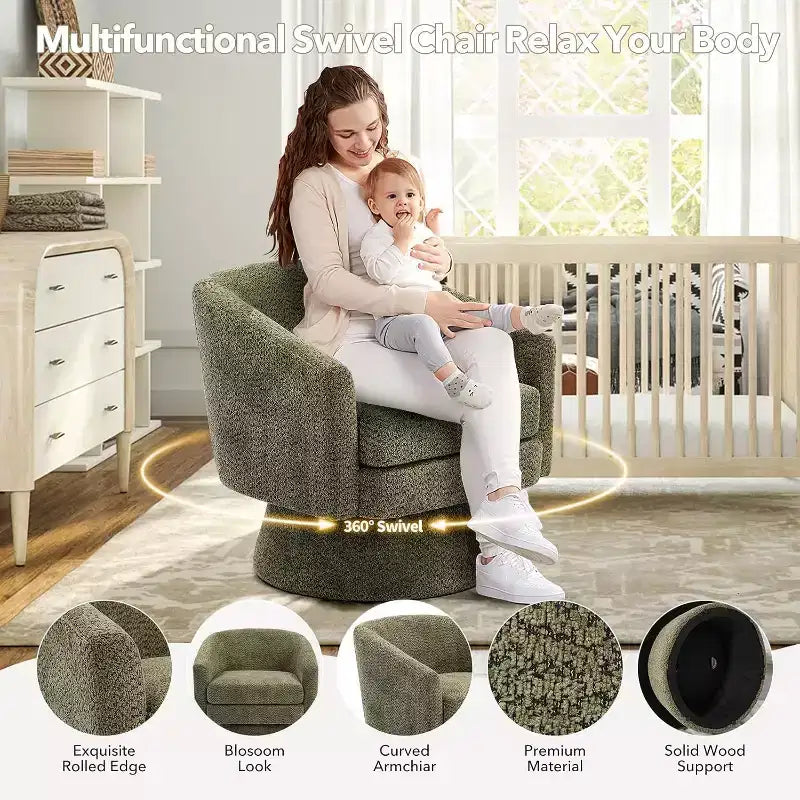 Fauteuil pivotant, fauteuil de lecture pivotant en chenille à 360°, fauteuil de salon moderne avec espace de rangement pour salon et chambre à coucher