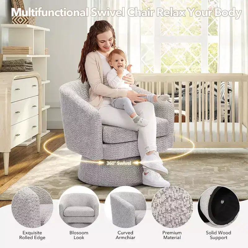Fauteuil pivotant, fauteuil de lecture pivotant en chenille à 360°, fauteuil de salon moderne avec espace de rangement pour salon et chambre à coucher