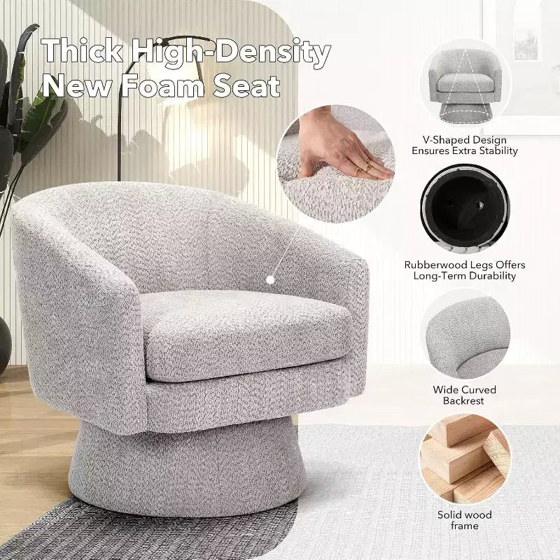 Fauteuil pivotant, fauteuil de lecture pivotant en chenille à 360°, fauteuil de salon moderne avec espace de rangement pour salon et chambre à coucher