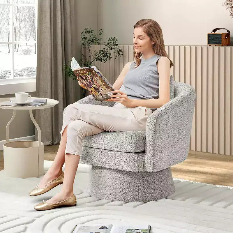 Fauteuil pivotant, fauteuil de lecture pivotant en chenille à 360°, fauteuil de salon moderne avec espace de rangement pour salon et chambre à coucher