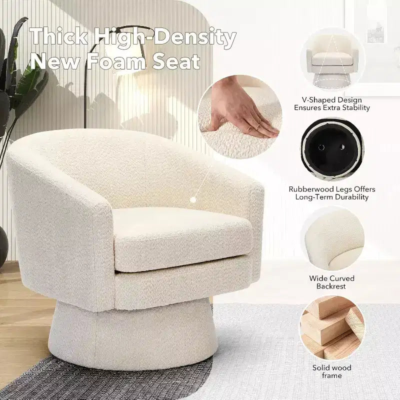 Fauteuil pivotant, fauteuil de lecture pivotant en chenille à 360°, fauteuil de salon moderne avec espace de rangement pour salon et chambre à coucher