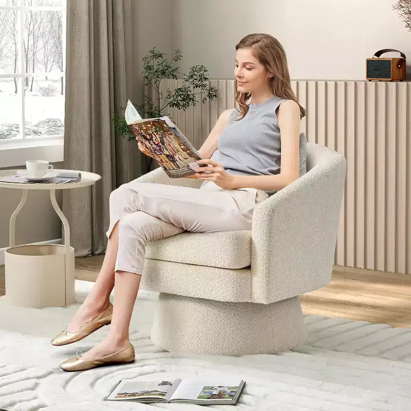 Fauteuil pivotant, fauteuil de lecture pivotant en chenille à 360°, fauteuil de salon moderne avec espace de rangement pour salon et chambre à coucher
